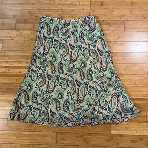 Lane Bryant Y2K Green Metallic Paisley A-Line Skirt Elastic Waistband